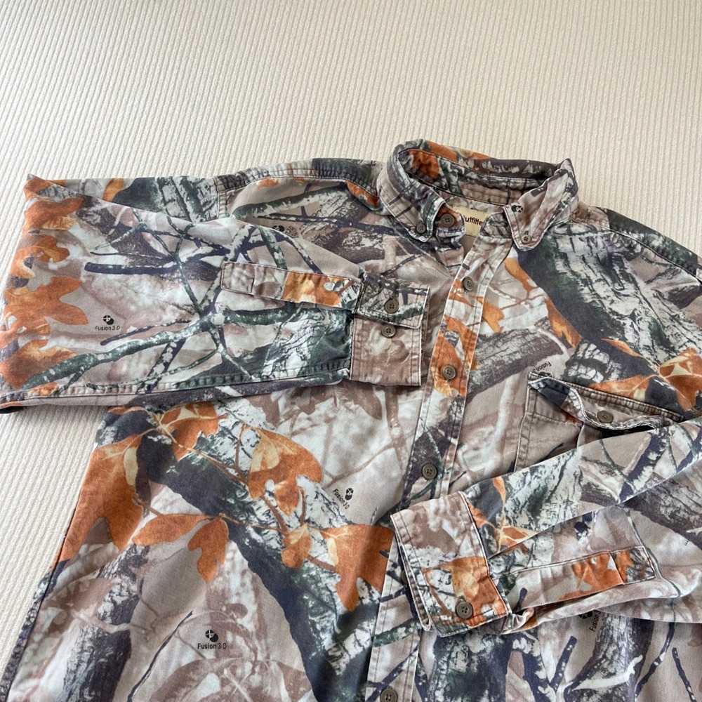 Outfitters Ridge Mens L Camouflage Long Sleeve Button Up Shirt Fusion 3D